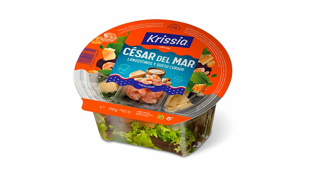 Ensalada Krissia<sup>®</sup>  de langostino vannamei, queso curado y salsa cesar